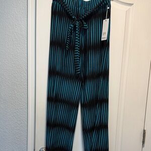 Teal & Black Striped Wide-Leg Jumpsuit Pants